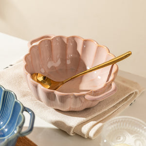 Retro Ceramic Noodle Bowl with Handle: Microwave Oven Safe, Salad Soup Pasta Bowl, Kitchen Tableware, Round Bakeware Pan