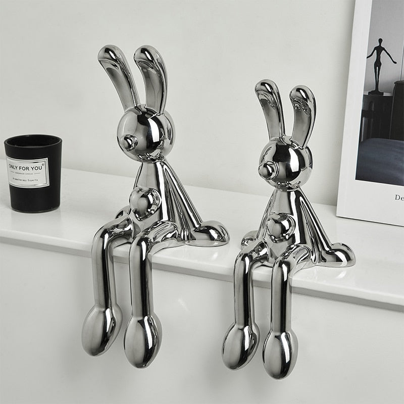 Modern Home Decor Creative Electroplating Rabbit Ceramic Figurines Miniatures Living Room Decoration Office Desk Decoration