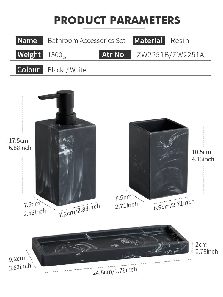 Black Marble-Look Bathroom Accessory Set – 4 Pieces - image 6