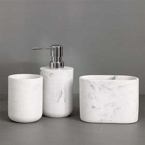 Bathroom Accessory Set: Soap Dispenser, Tumbler, Toothbrush Holder, Soap Dish, Toilet Brush | Imitation Marble