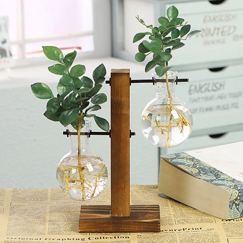 Glass Bulb Vase with Wooden Stand - image 2