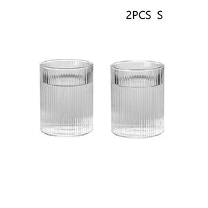 300ml Japanese Style Whiskey Wine Glass Handmade Ripple Milk Juice Mug Ice Beer Cup Glass Vertical Striped Water Cocktail Cup