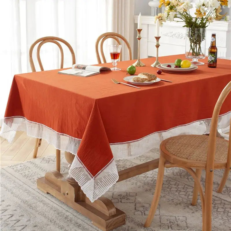French Country Lace-Edge Cotton Tablecloth - image 11