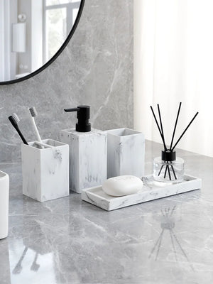 Black Marble-Look Bathroom Accessory Set – 4 Pieces - thumbnail 3