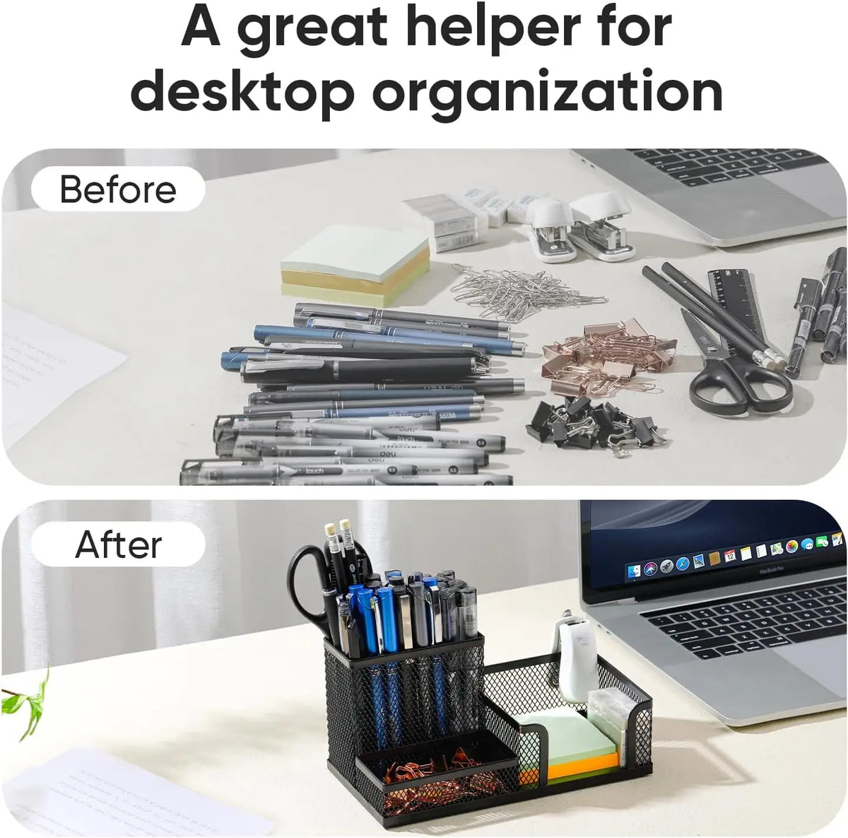 Black Mesh Desk Organizer with 3 Compartments - image 4