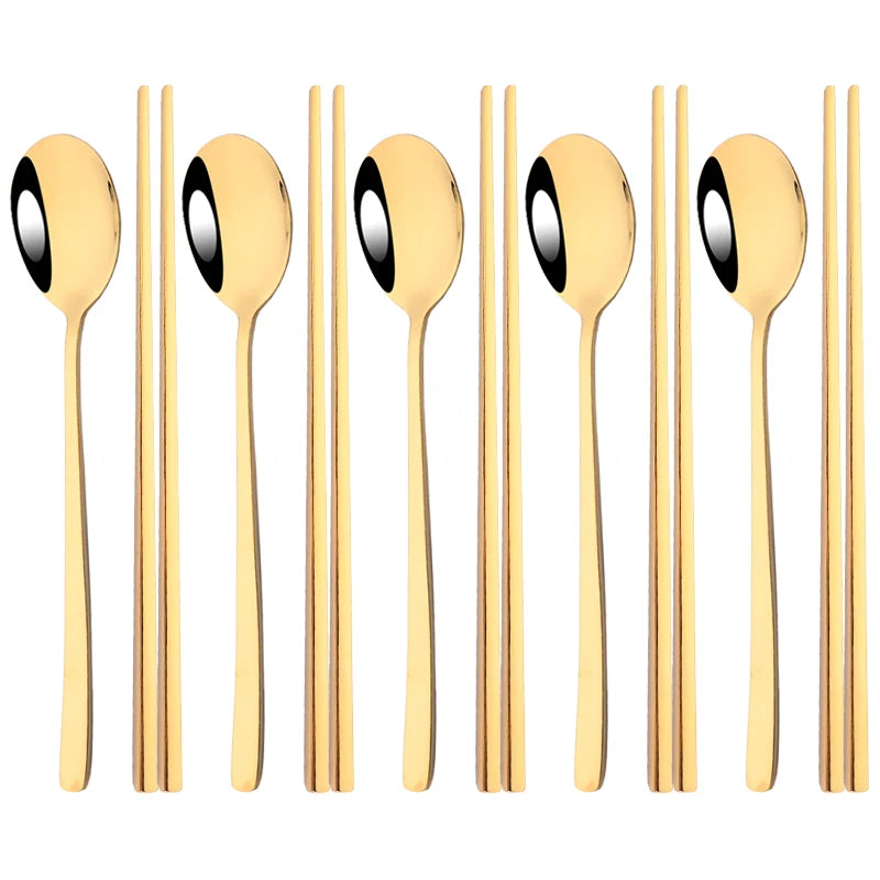 Korean-Style Stainless Steel Chopstick & Spoon Set - image 1