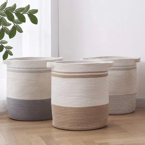 Big Cotton Rope Laundry Basket: Woven Rattan | Dirty Clothes Organizer | Toys & Sundries Storage