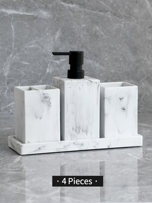 Bathroom Accessories Set: Marble Pattern | Soap Dispenser, Toothbrush Holder, Tumbler | Resin Material