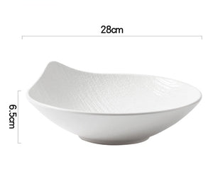 White Ceramic Salad Bowl: Light Luxury Dessert Bowl, Japanese Tableware Fruit Plate, High-End Soup Noodle Bowl, Large Bowl