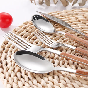 16-Piece Flatware Set with Faux-Wood Handles - thumbnail 6