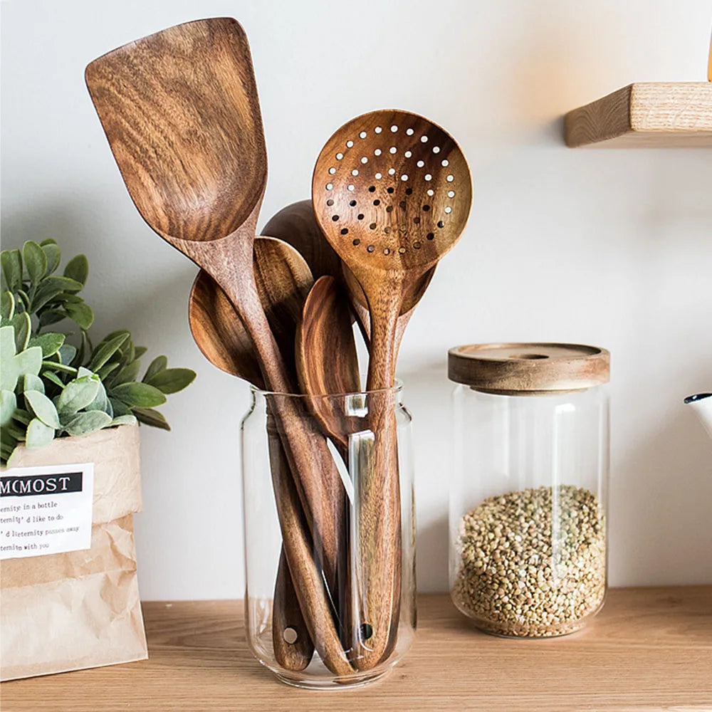 7-Piece Teak Wood Kitchen Utensil Set - image 1