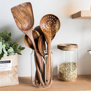 7-Piece Teak Wood Kitchen Utensil Set - thumbnail 1