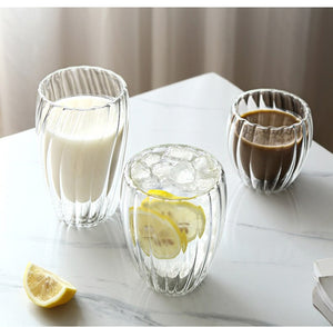 Striped Double-layer Cup One-piece Forming Blocking Nest Hammer Cup Glass Double-layer Cup Thickened Anti-scalding Coffee Cup