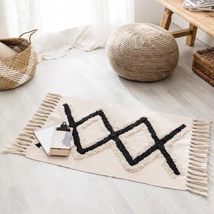 Retro Handwoven Cotton Linen Tassel Rug: Bohemian Floor Mat Tapestry