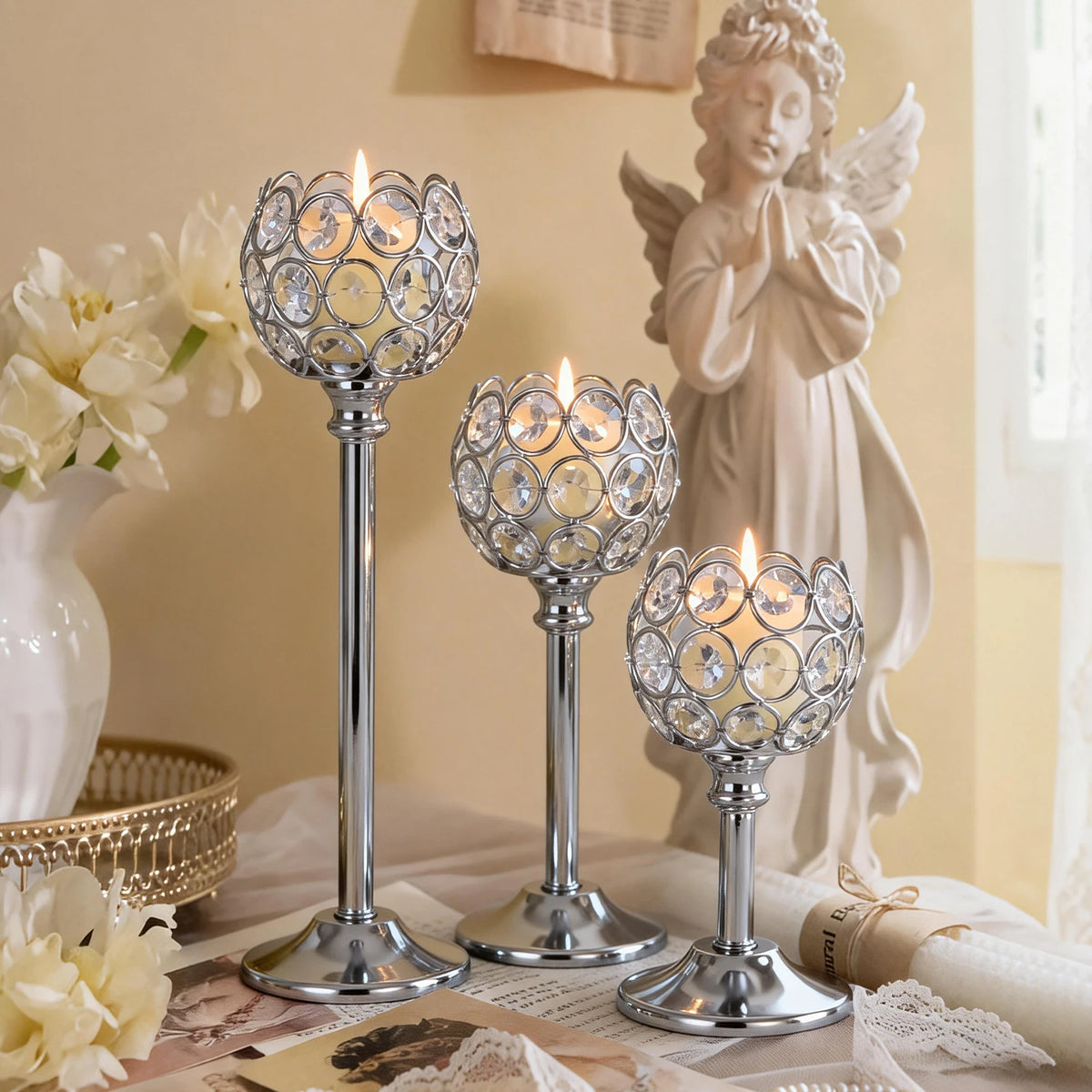 Gold & Silver Metal Tealight Holder with Glass Cups - image 4