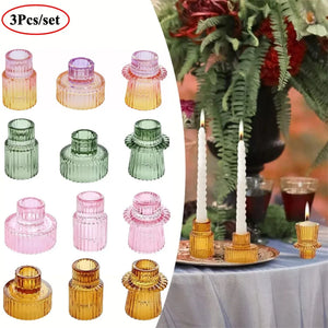 Ribbed Glass Tealight Holders – Set of 3 - thumbnail 1