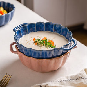 Retro Ceramic Noodle Bowl with Handle: Microwave Oven Safe, Salad Soup Pasta Bowl, Kitchen Tableware, Round Bakeware Pan