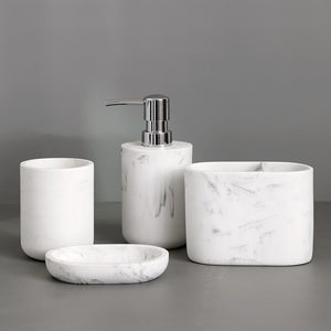 Bathroom Accessory Set: Soap Dispenser, Tumbler, Toothbrush Holder, Soap Dish, Toilet Brush | Imitation Marble