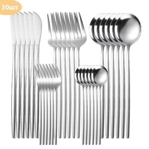 30pcs/6sets Stainless Steel Cutlery Set For Kitchen Dinnerware Knife Fork Spoon Set Travel Cutlery Set Tableware Set Of Dishes