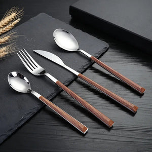 16-Piece Flatware Set with Faux-Wood Handles - thumbnail 4