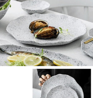 Nordic Granite Texture Ceramic Plate: Creative Irregular Western Food Dinner Plates, Dessert Dish, Soup Bowls, Home Tableware