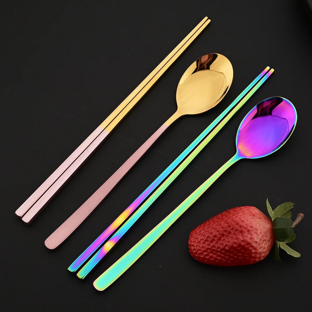 Korean-Style Stainless Steel Chopstick & Spoon Set - image 3