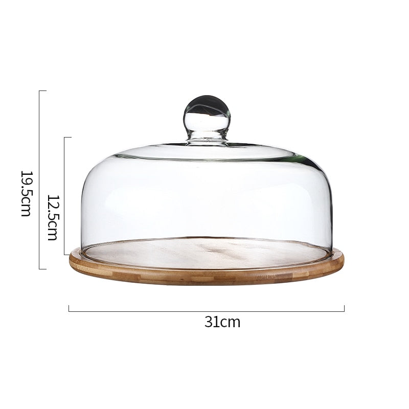 Simple Wooden Cake Stands Glass Cover Bread Pastry Dessert Plate Home Kitchen Cake Tools Fruit Display Plate Snack Dessert Trays