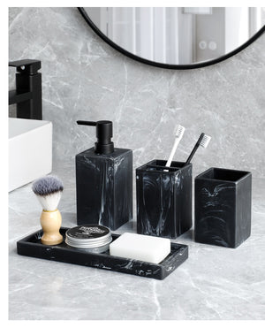 Bathroom Accessories Set: Marble Pattern | Soap Dispenser, Toothbrush Holder, Tumbler | Resin Material