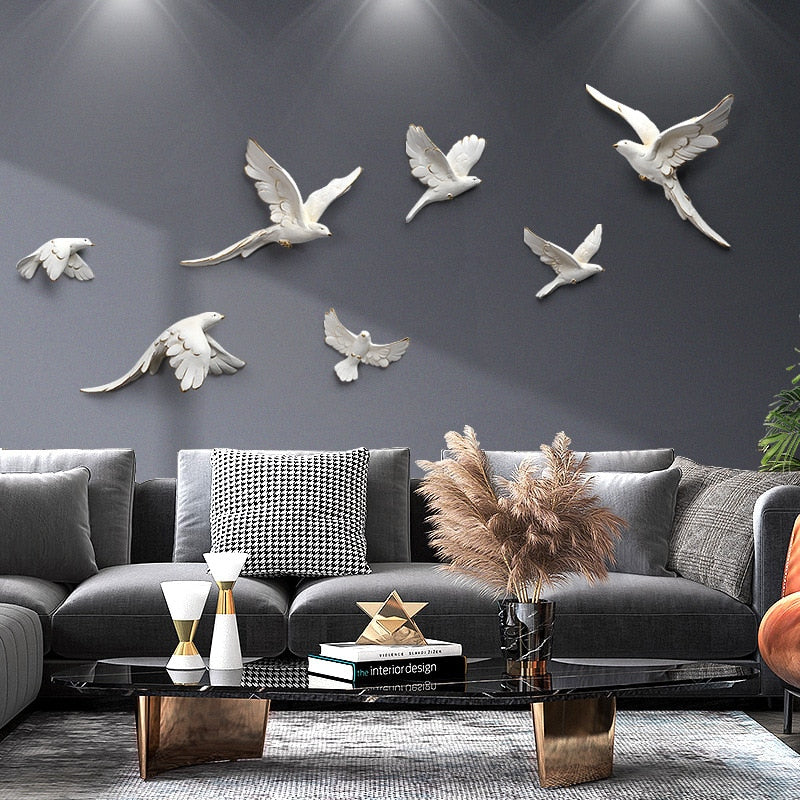 Modern minimalist living room sofa background wall decoration porch light luxury feather wall hanging