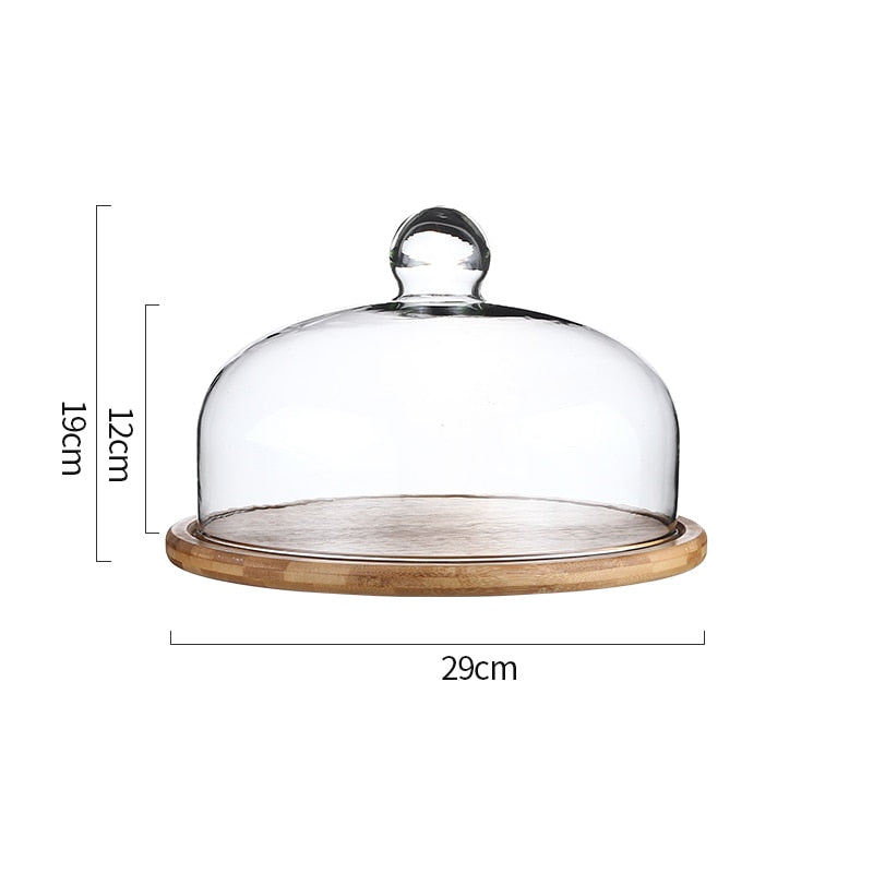 Simple Wooden Cake Stands Glass Cover Bread Pastry Dessert Plate Home Kitchen Cake Tools Fruit Display Plate Snack Dessert Trays