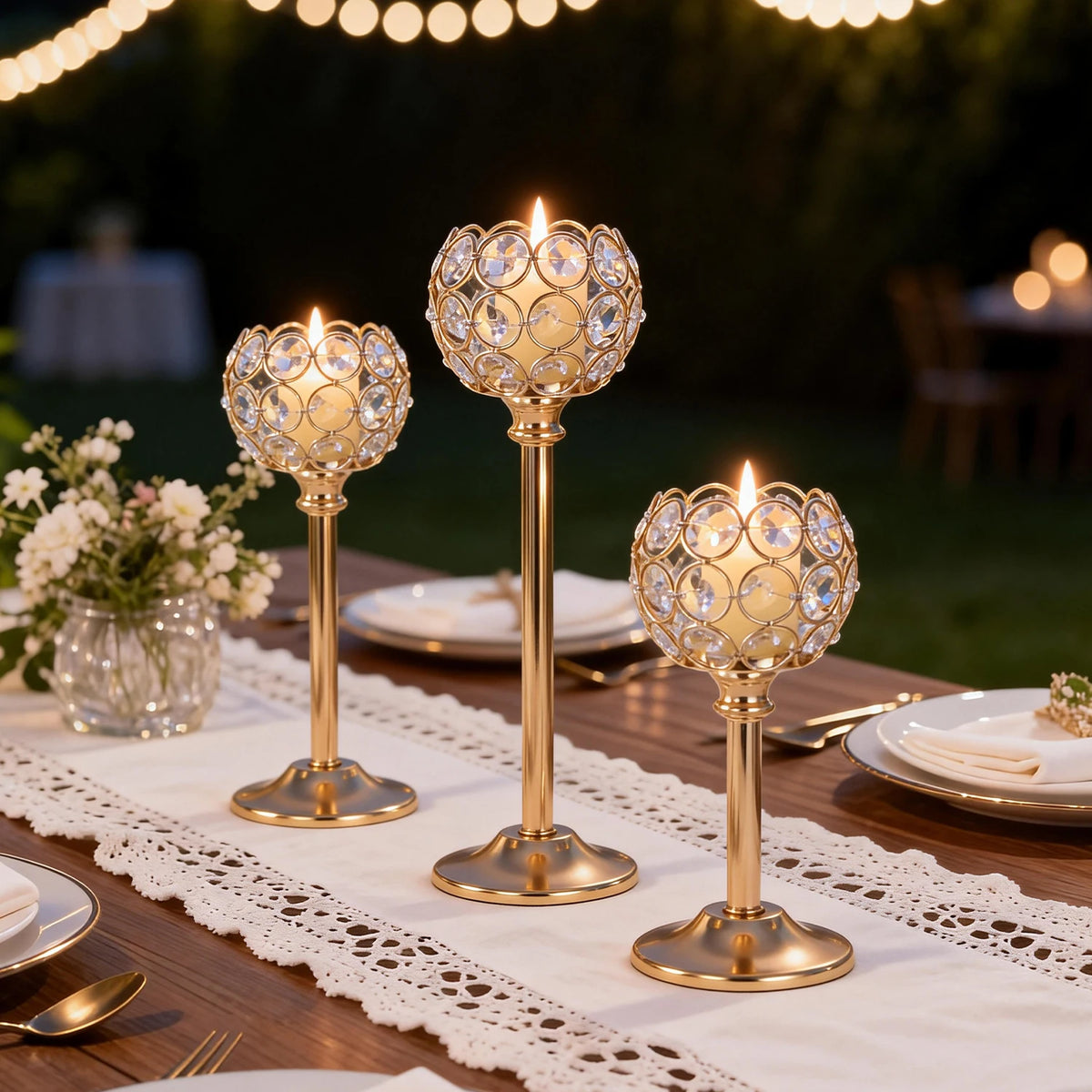 Gold & Silver Metal Tealight Holder with Glass Cups - image 1