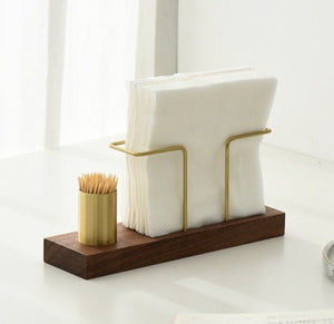 Desktop Organizer Tableware Supplies Wood Tissue Paper Holder Napkin Holder Brass Tissue Box StorageToothpick Box