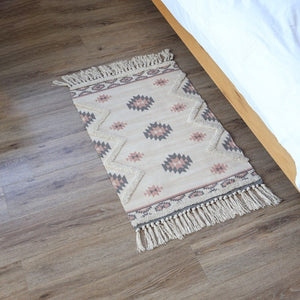 Retro Handwoven Cotton Linen Tassel Rug: Bohemian Floor Mat Tapestry