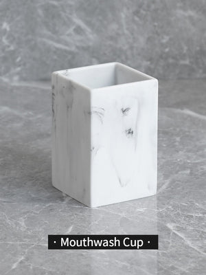 Bathroom Accessories Set: Marble Pattern | Soap Dispenser, Toothbrush Holder, Tumbler | Resin Material