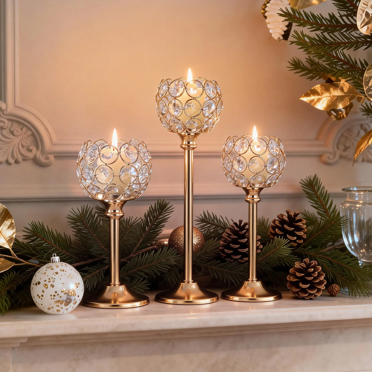 Gold & Silver Metal Tealight Holder with Glass Cups - image 2