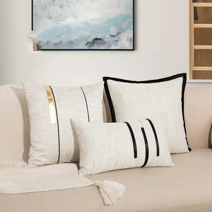 Ivory Cushion Cover: Black Stripe Jacquard | Home Decoration for Sofa, Bed, Couch | Living Room, Bedroom