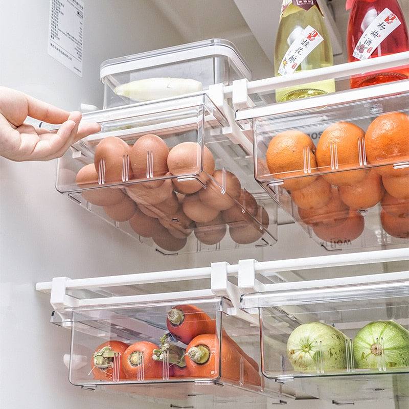 Refrigerator Drawer Storage Box Non-grid 1-8 Grid Food Organizer Transparent Rectangular Storage Box