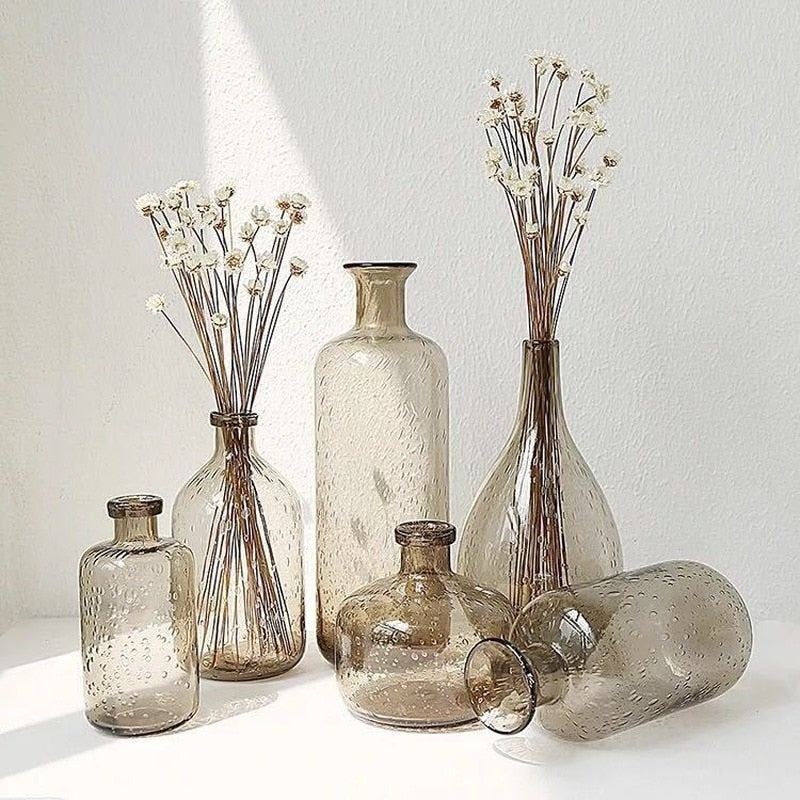 Vintage Glass Vases Flower Pot Vase Home Decoration Living Room Nordic Deco Dried Floral Hydroponic Bottles