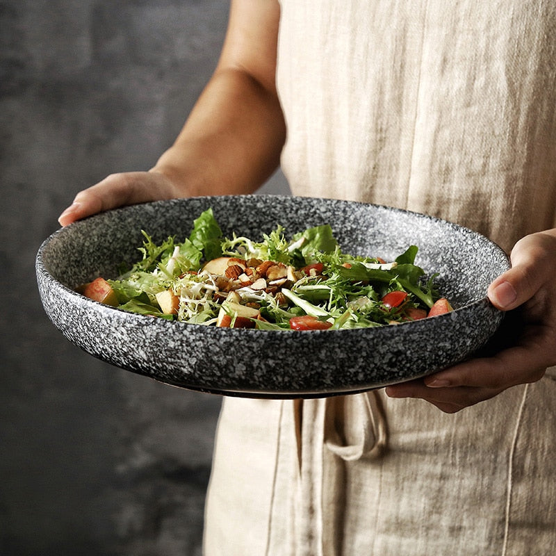 Deep Round Ceramic Plate: Creative Salad Plate, Household Dish, Shallow Plate