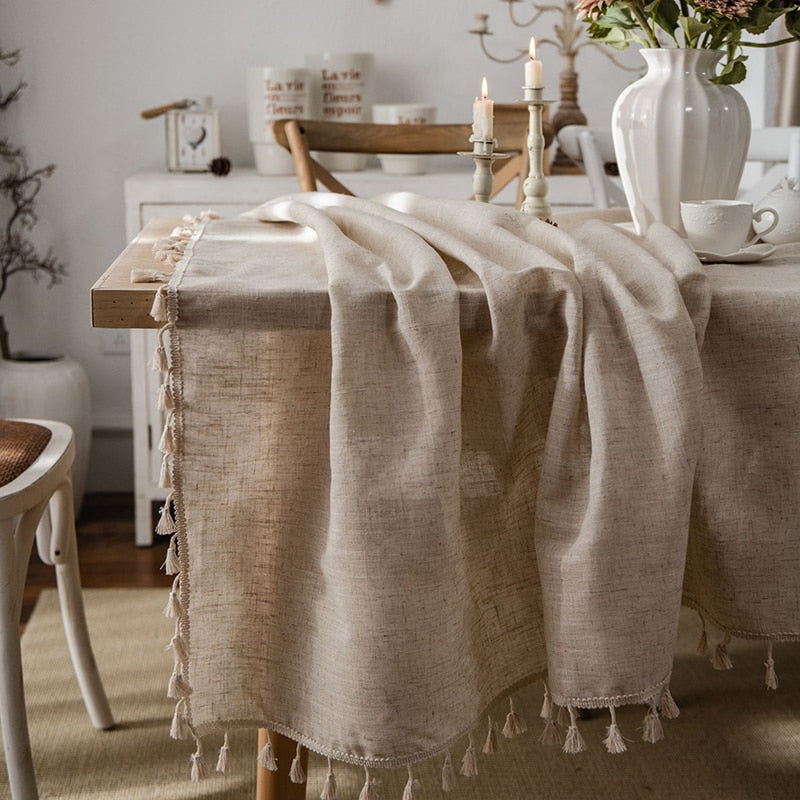 Cotton Linen Table Cloth Tassel Rectangular Tablecloth for Dining Table Coffee Tea Table Cover Wedding Easter Decoration