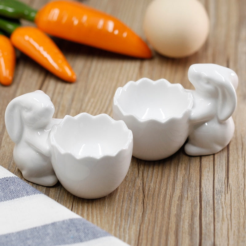 Creative Non-Stick Ceramic Rabbit Shape Egg Tray: Egg Cup Holder, Egg Tool, Breakfast Steam Rack Mold, Kitchen Accessories