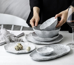 Nordic Granite Texture Ceramic Plate: Creative Irregular Western Food Dinner Plates, Dessert Dish, Soup Bowls, Home Tableware